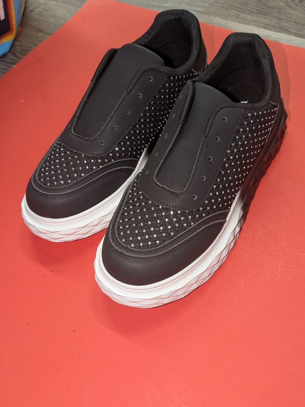Wanted Tiarra Black Rhinestone Platform Sneakers Size 9 NWOT Crystal Chunky